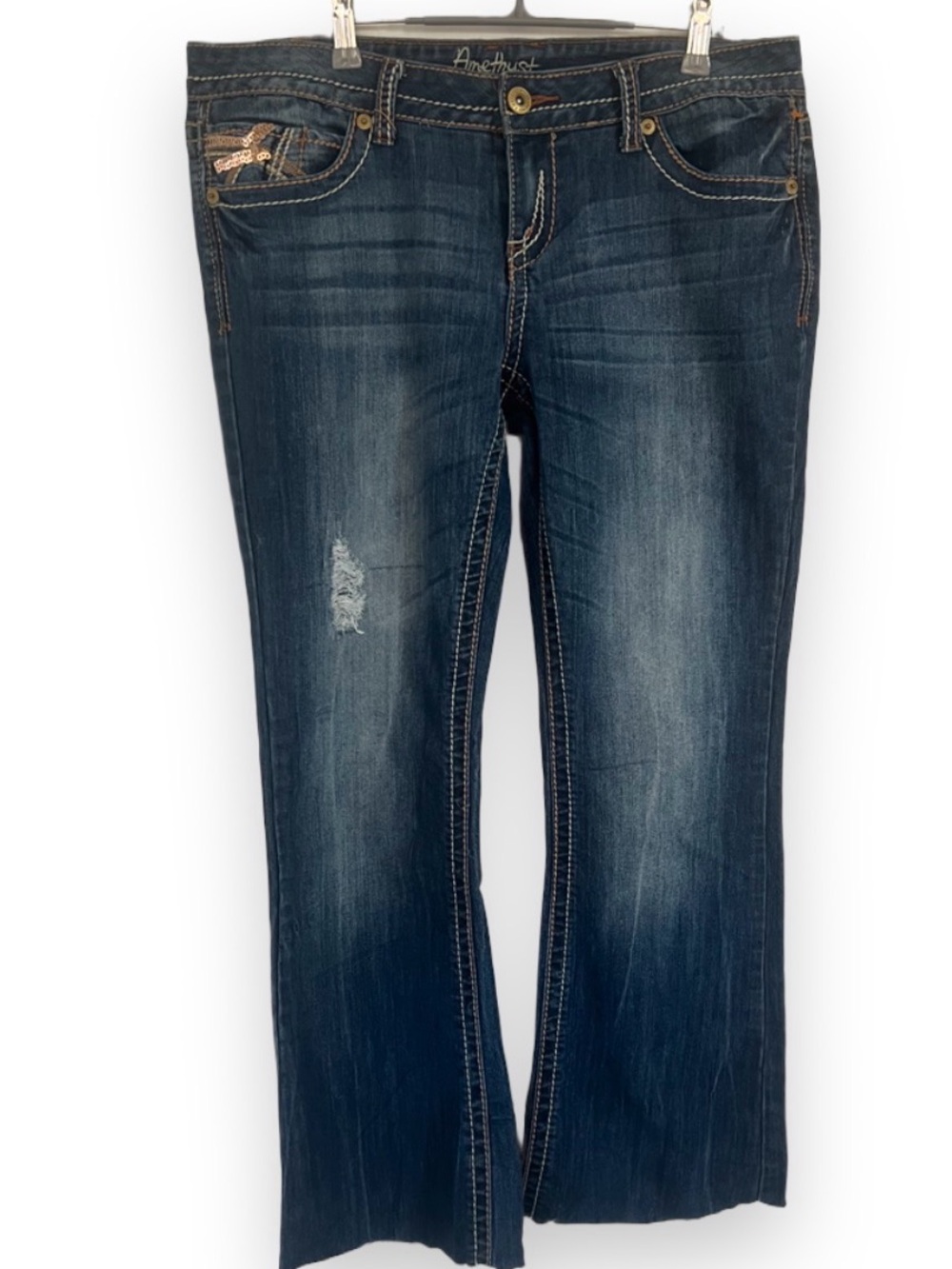 Amethyst Women's Dark Wash Distressed Bootcut Jeans - Dark Blue
